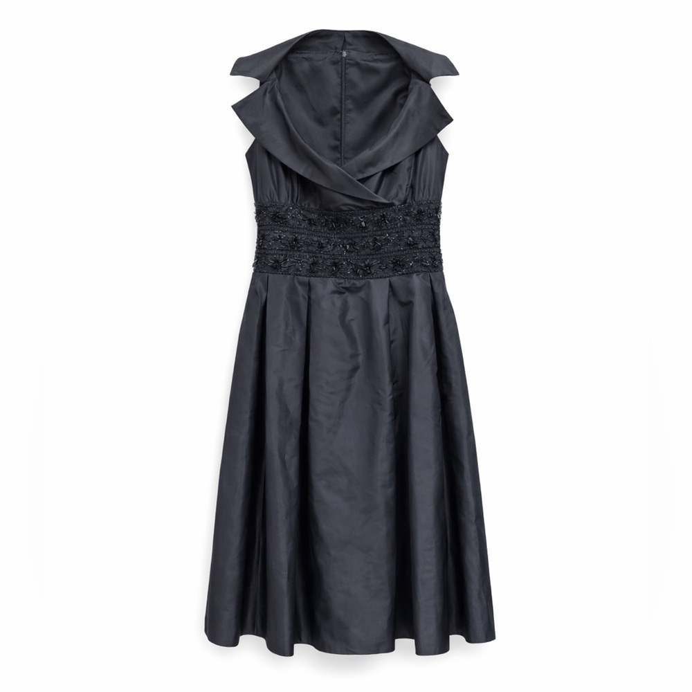 Black Satin Beaded Cocktail‎ Dress | Formal Evening Tea Length | Size 6